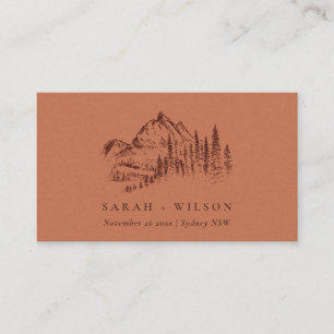Rust Orange Pine Woods Mountain Sketch Wedding Place Card