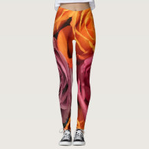 Rust Orange Purple Rose Floral Leggings