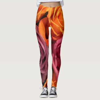 Rust Orange Purple Rose Floral Leggings