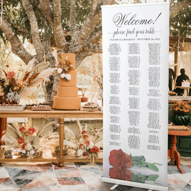 Rust Orange Rose Chic Alphabetical Seating Chart Retractable Banner (Creator Uploaded)