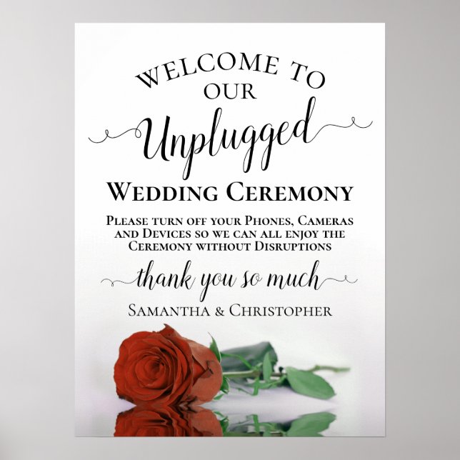 Rust Orange Rose Chic Unplugged Wedding Ceremony Poster (Front)