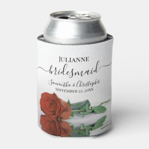 Rust Orange Rose Elegant Bridesmaid Wedding Can Cooler