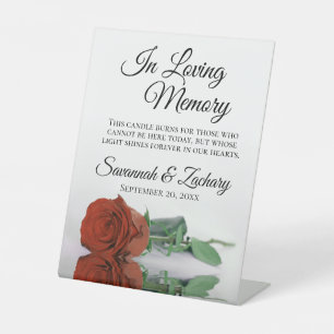 Rust Orange Rose In Loving Memory Wedding Memorial Pedestal Sign