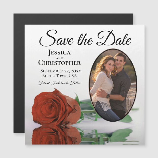 Rust Orange Rose Save The Date Photo Magnet (Front/Back)