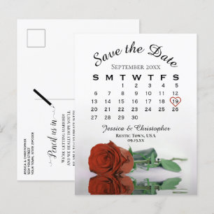 Rust Orange Rose Wedding Calendar Save the Date Announcement Postcard