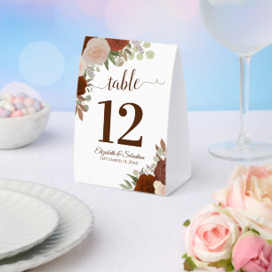 Rust Orange Roses Autumn Wedding Table Number
