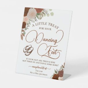 Rust Orange Roses Dancing Feet Flip Flop Wedding  Pedestal Sign