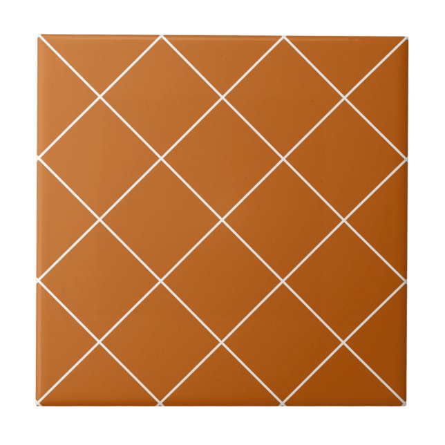 Rust Orange Simple Geometris Trendy Diamond Grid Tile (Front)
