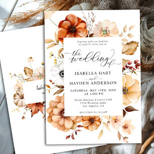 Rust Orange Terracotta Fall Floral Boho Wedding Invitation