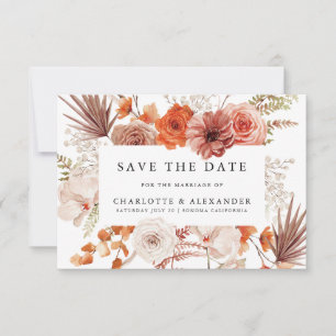 Rust Orange Terracotta Floral Palmetto Wedding Save The Date
