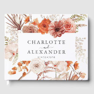 Rust Orange Terracotta Floral Watercolor Wedding Guest Book
