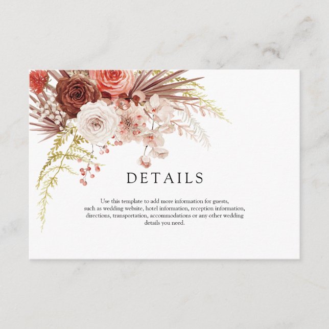 Rust Orange Terracotta Floral Wedding Details Enclosure Card (Front)