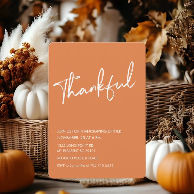 Rust Orange Thankful Thanksgiving Dinner Invitation (Creator Uploaded)