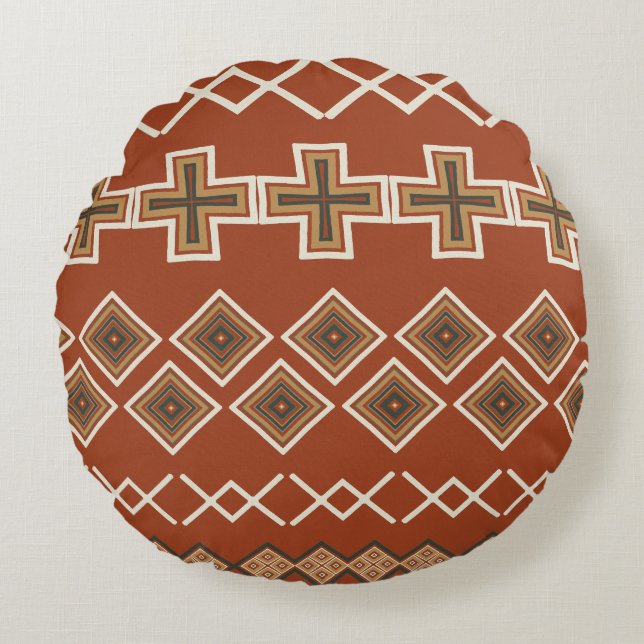 Rust Orange Tribal Pattern Round Cushion (Front)