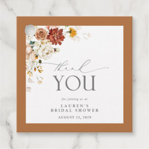 Rust Orange Watercolor Floral Bridal Shower Favour Tags