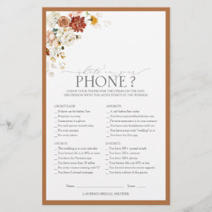 Rust Orange Watercolor Floral Bridal Shower Game