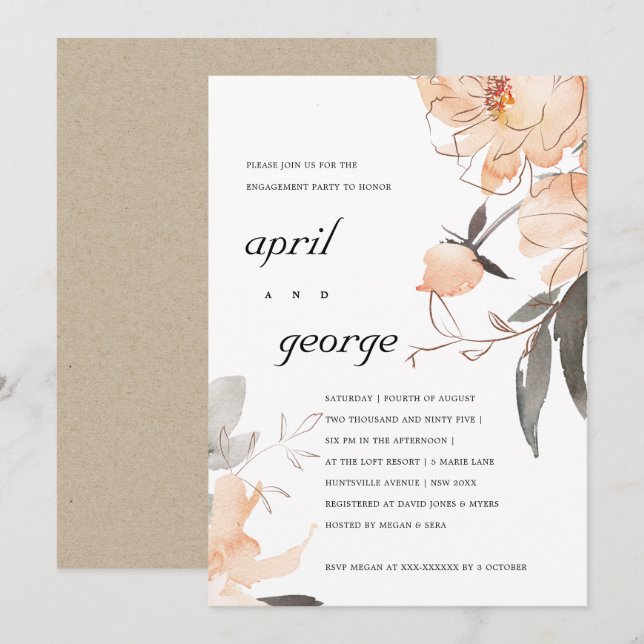 RUST ORANGE WATERCOLOR FLORAL ENGAGEMENT INVITE (Front/Back)