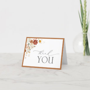Rust Orange Watercolor Floral Script Thank You Card