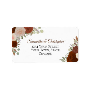 Rust Orange Watercolor Roses Chic Wedding Address Label