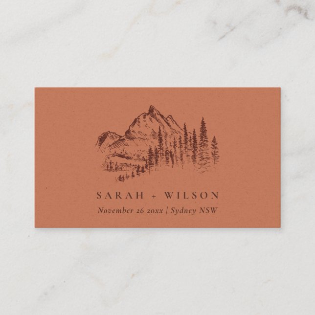 Rust Orange Woods Mountain Sketch Wedding Website Enclosure Card (Front)