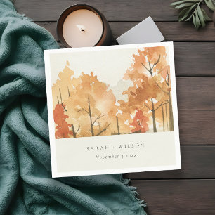 Rust Orange Yellow Autumn Fall Tree Wedding Napkin