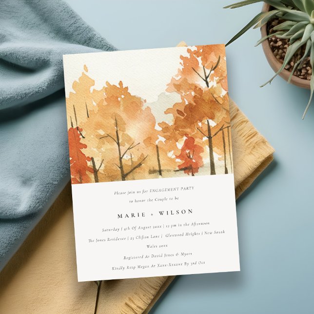 Rust Orange Yellow Autumn Fall Trees Engagement Invitation (Creator Uploaded)