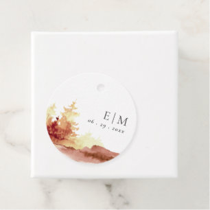 Rust Orange Yellow Fall Trees Monogram Wedding  Fa Favour Tags
