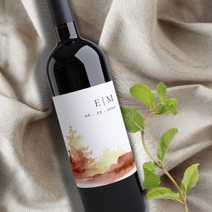 Rust Orange Yellow Fall Trees Monogram Wedding Wine Label