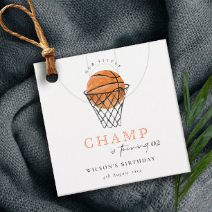 Rust Our Little Champ Basketball Any Age Birthday Favour Tags