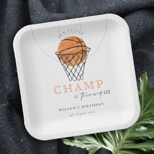 Rust Our Little Champ Basketball Any Age Birthday Paper Plate