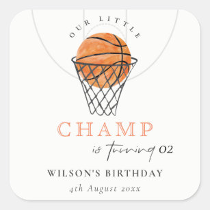 Rust Our Little Champ Basketball Any Age Birthday Square Sticker