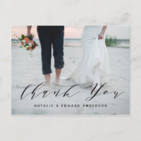 Rust  painted script photo wedding thankyou