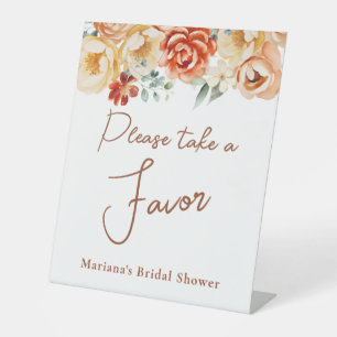 Rust Peach Floral Bridal Wedding Favours Pedestal Sign