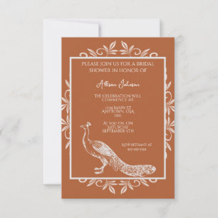 Rust Peacock Flourish Bridal Shower Invitation