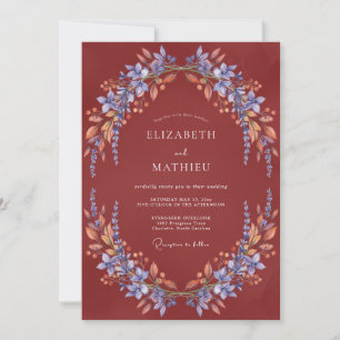 Rust Periwinkle Foliage Eucalyptus Wedding Invitation