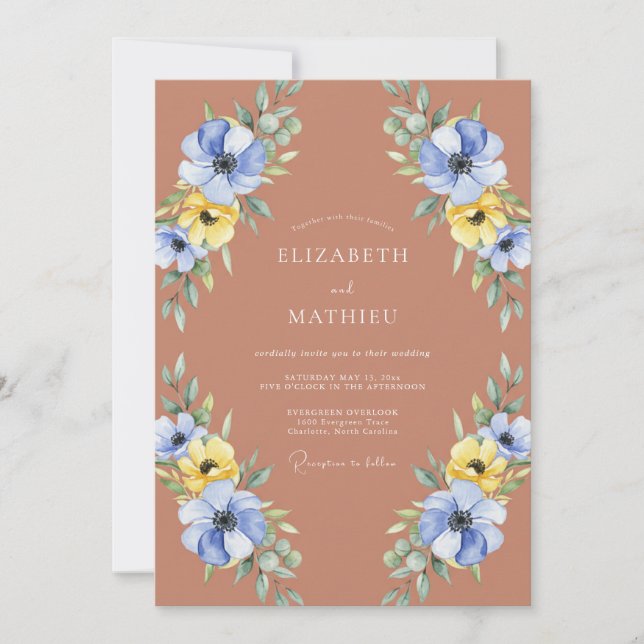 Rust Periwinkle Petal Wedding Invitation (Front)