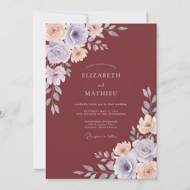 Rust Periwinkle Watercolor Wedding Invitation (Front)