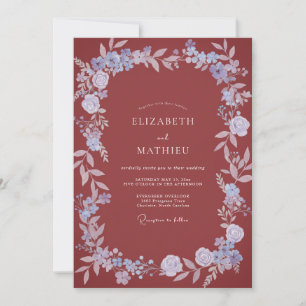 Rust Periwinkle Wreath Wedding Invitation