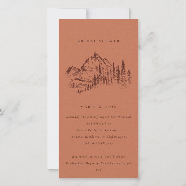 Rust Pine Mountain Sketch Bridal Shower Invite (Front)