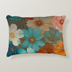 Rust, Pink and Turquoise Floral Decorative Cushion
