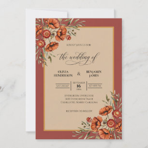 Rust Poppy Autumn Wedding Invitation