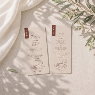 Rust Pumpkin Sunflower Wedding Long Menu Card
