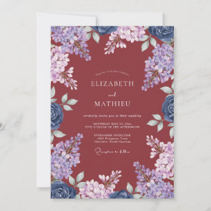 Rust Purple Lilac Eucalyptus Wedding Invitation