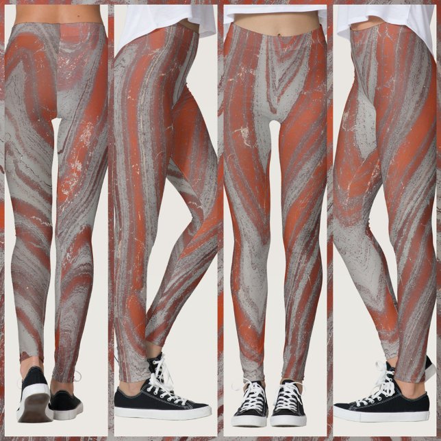 Rust Red and Grey Natural Wavey Abstract Leggings (Creator Uploaded)