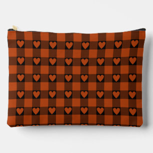 Rust Red Black Buffalo Heart Plaid Accessory Pouch