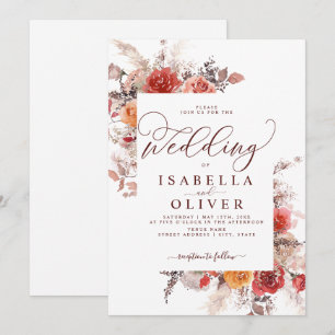 Rust Red Burnt Orange BohoTerracotta Wedding Invit Invitation