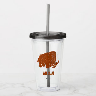 Rust Red Cartoon Woolly Mammoth Personalised Acrylic Tumbler