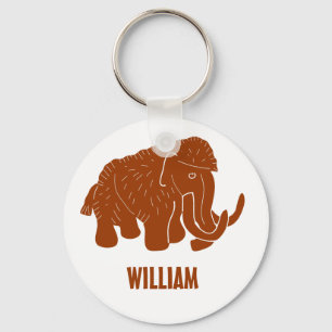 Rust Red Cartoon Woolly Mammoth Personalized Key Ring