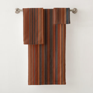 Rust Red Grey Stripes Bath Towel Set