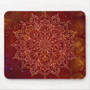 Rust Red Mandala Gold Glam Modern Chic Mouse Mat